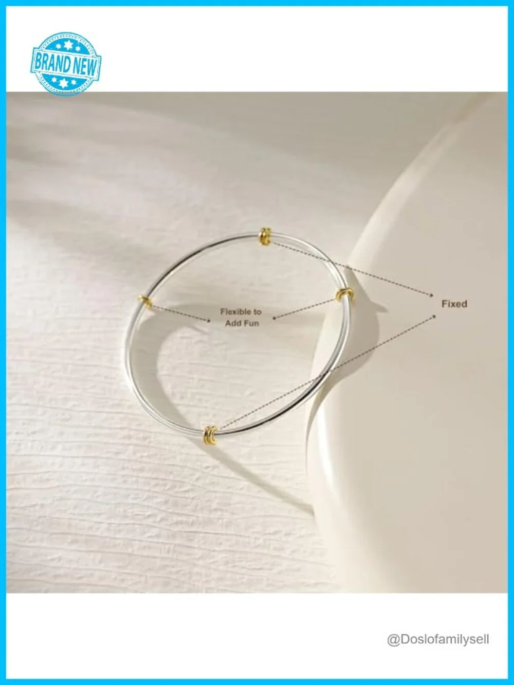 Triple Stackable Bangle Bracelets Set Two-Tone High Polished Stainless Steel